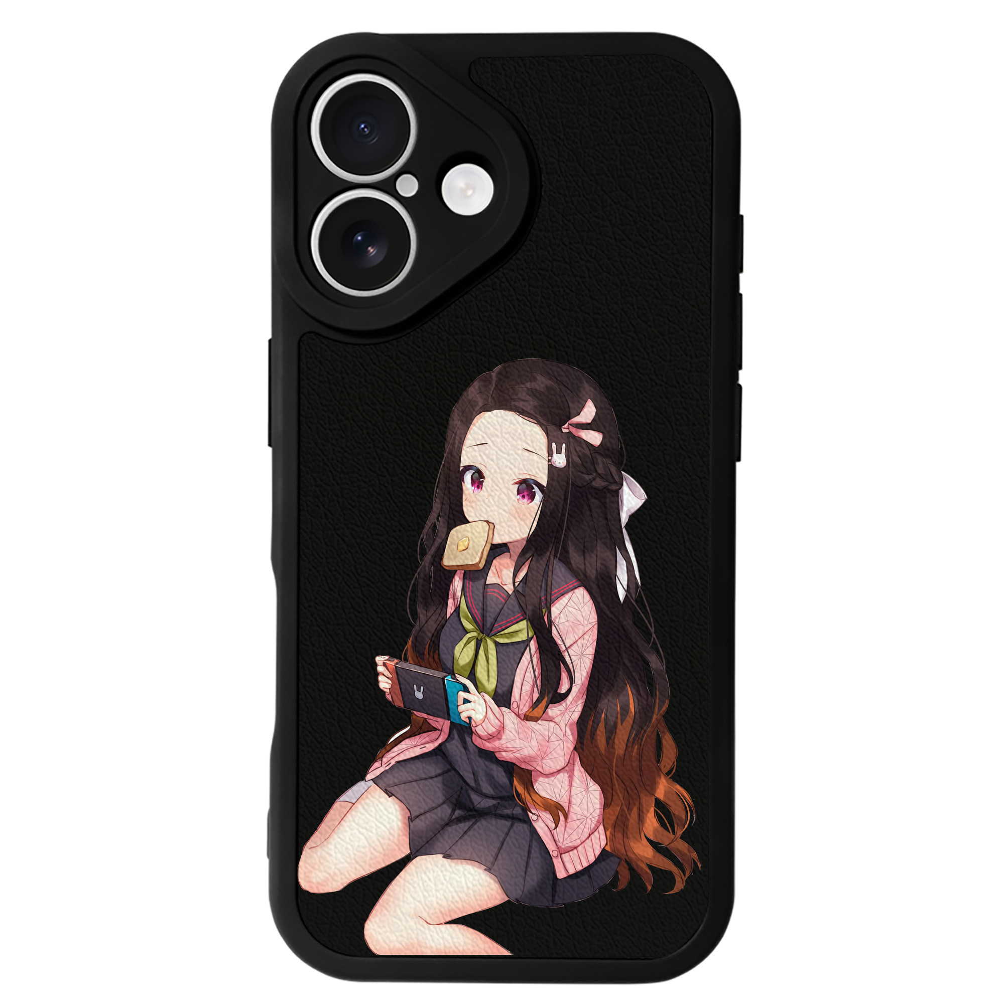 （画像用） 鬼滅の刃（きめつのやいば）竈門 禰󠄀豆子／かまど ねずこ Kamado Nezuko 【iPhone 16シリーズ対応】シリコンスマホケース（レザー調） 材質：シリコン